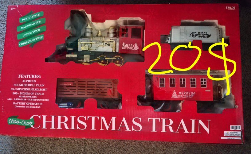 Choo Choo Christmas Train Set - 24 Pieces, Sound, Headlight, 200+ inches of track