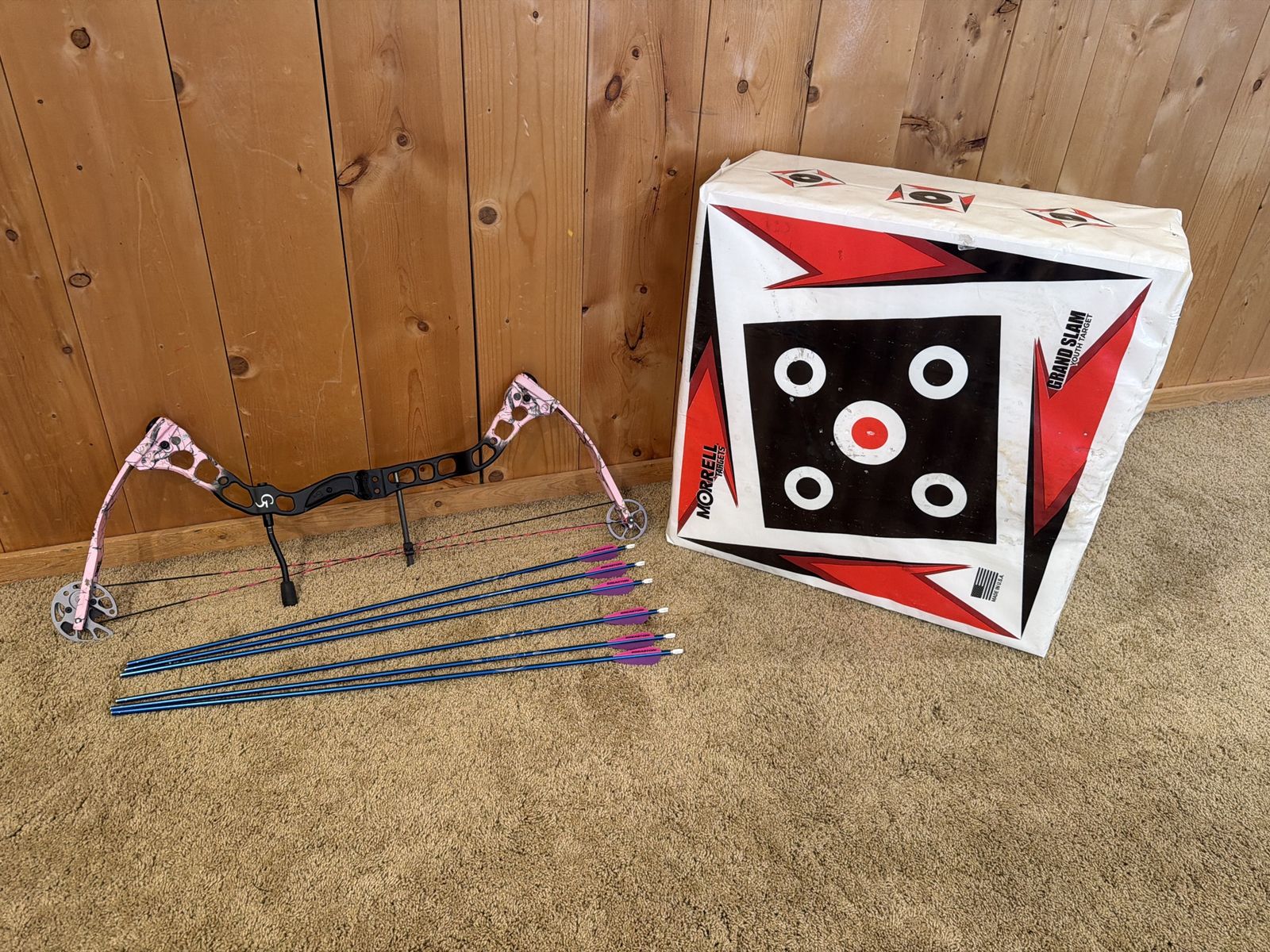 Quest G5 compound bow and Easton arrows, for kids
