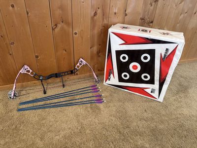 Quest G5 compound bow and Easton arrows, for kids