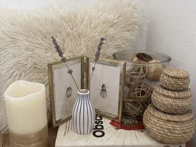 Modern Scandinavian Minimalist Home Decor Bundle: Includes Atlas Obscura, Candle, Gold Photo Framed, Vase, Whicker Storage