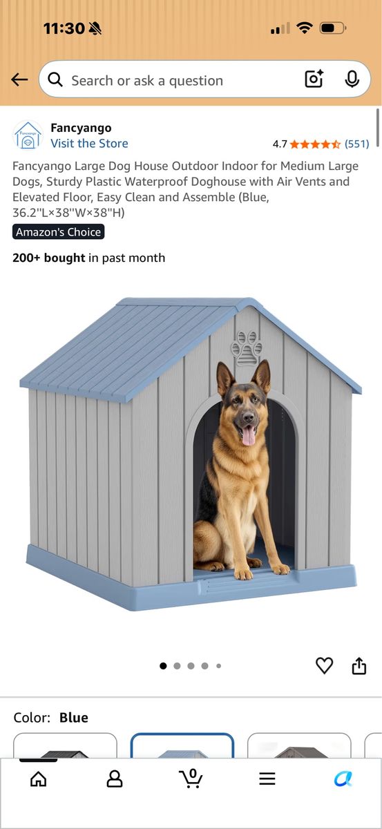 Fancyango Large Blue Dog House - Outdoor/Indoor, Waterproof, Air Vents, Elevated Floor, Easy Assemble