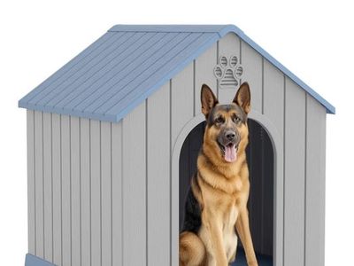 Fancyango Large Blue Dog House - Outdoor/Indoor, Waterproof, Air Vents, Elevated Floor, Easy Assemble