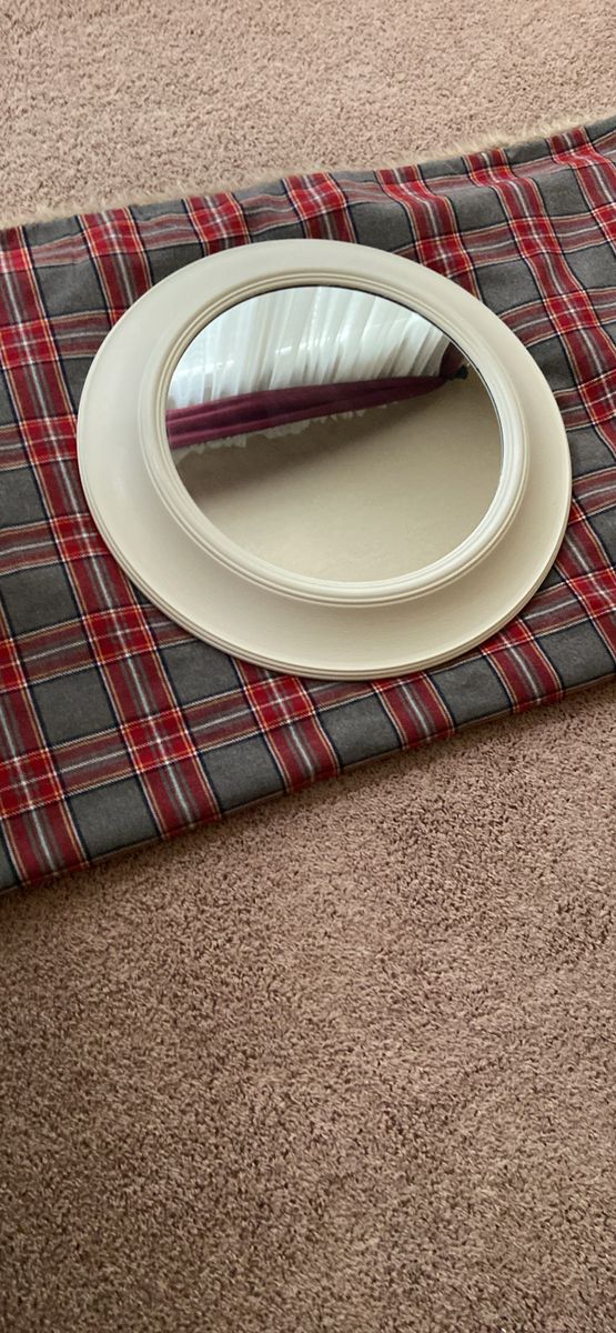 Round Cream Off-White Framed Wall Mirror with Molded Edge Detail