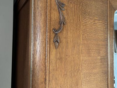 Antique Wooden Wardrobe Armoire with Center Mirror,.