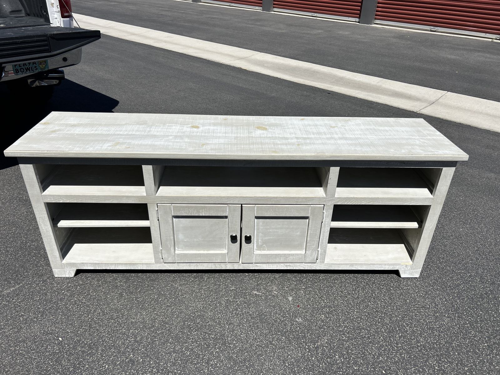 White/Gray Wash TV Stand Media Console with Storage, 17.5"D x 27.5"H x 70"W