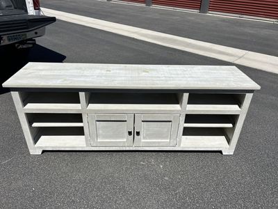 White/Gray Wash TV Stand Media Console with Storage, 17.5"D x 27.5"H x 70"W