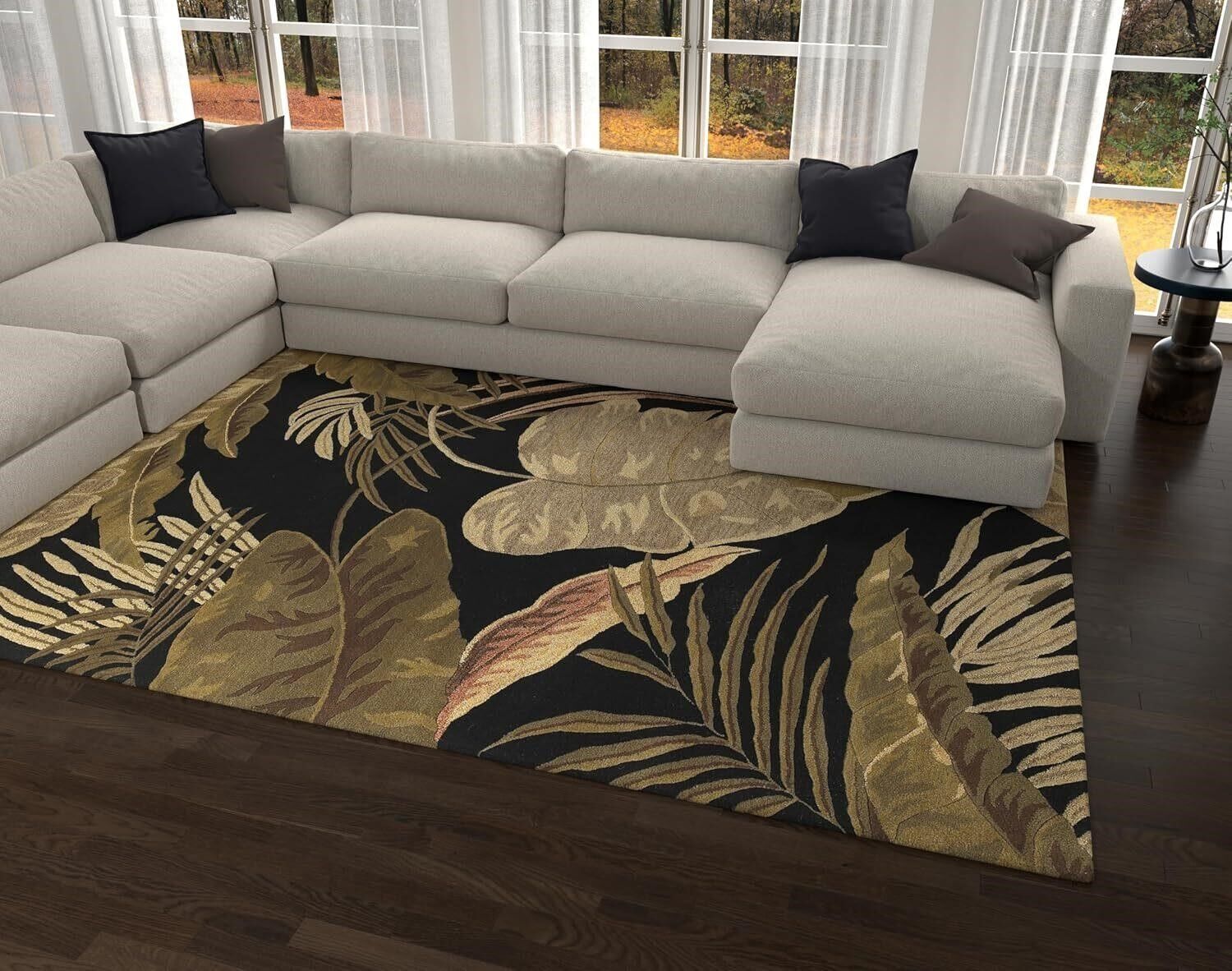 New Home Botanica Tropics in Neutral Hand Tufted Wool Area Rug Mocha 5' X 8'