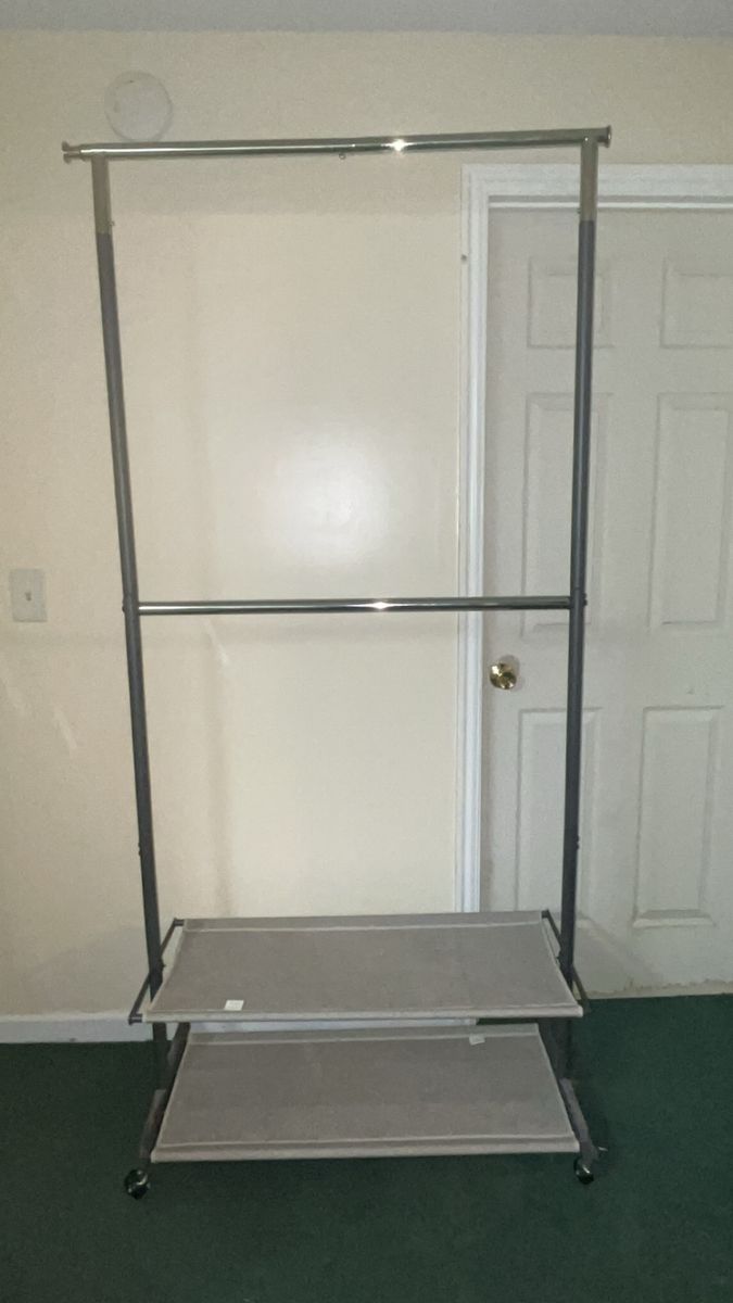 Industrial Garment Rack w/ 2 Shelves & Wheels - 80" Tall, 3' Wide - Like New
