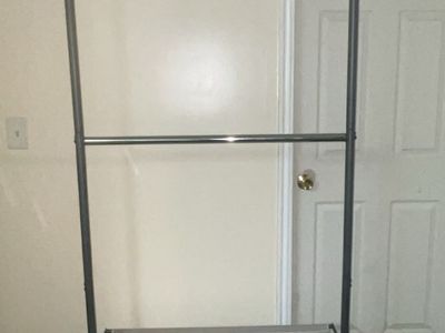 Industrial Garment Rack w/ 2 Shelves & Wheels - 80" Tall, 3' Wide - Like New