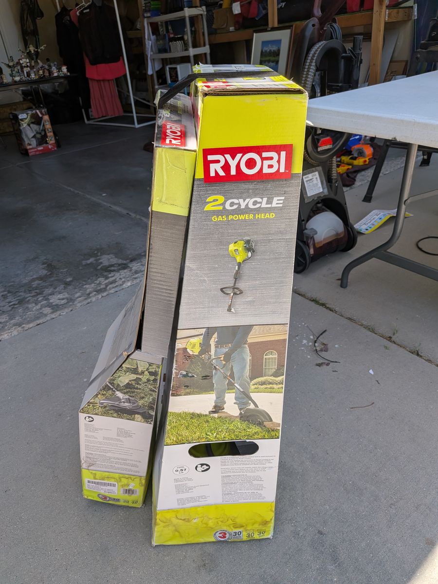 Ryobi gas powered head and brush cutter in box
