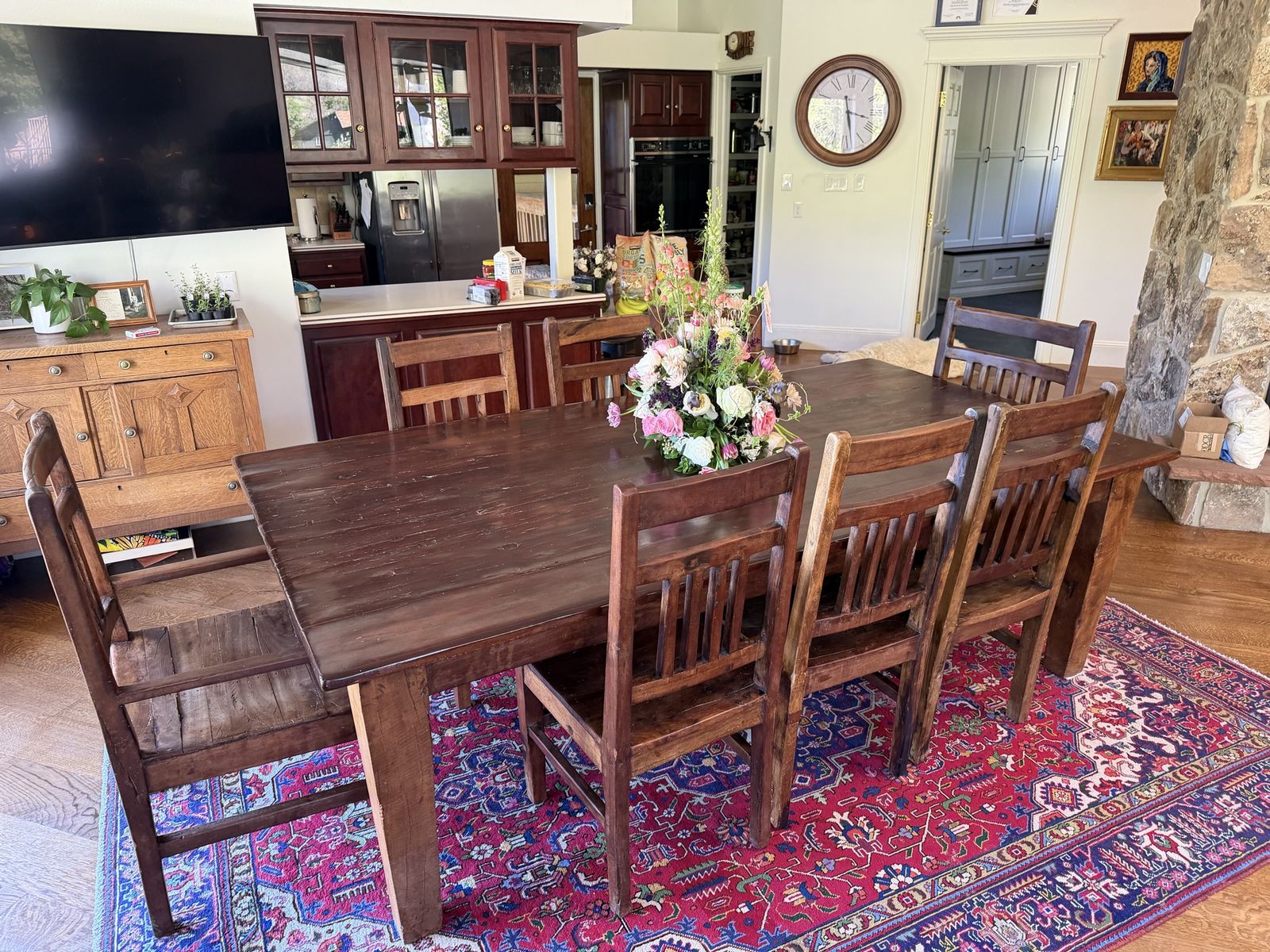 Handmade large table and 10 chairs