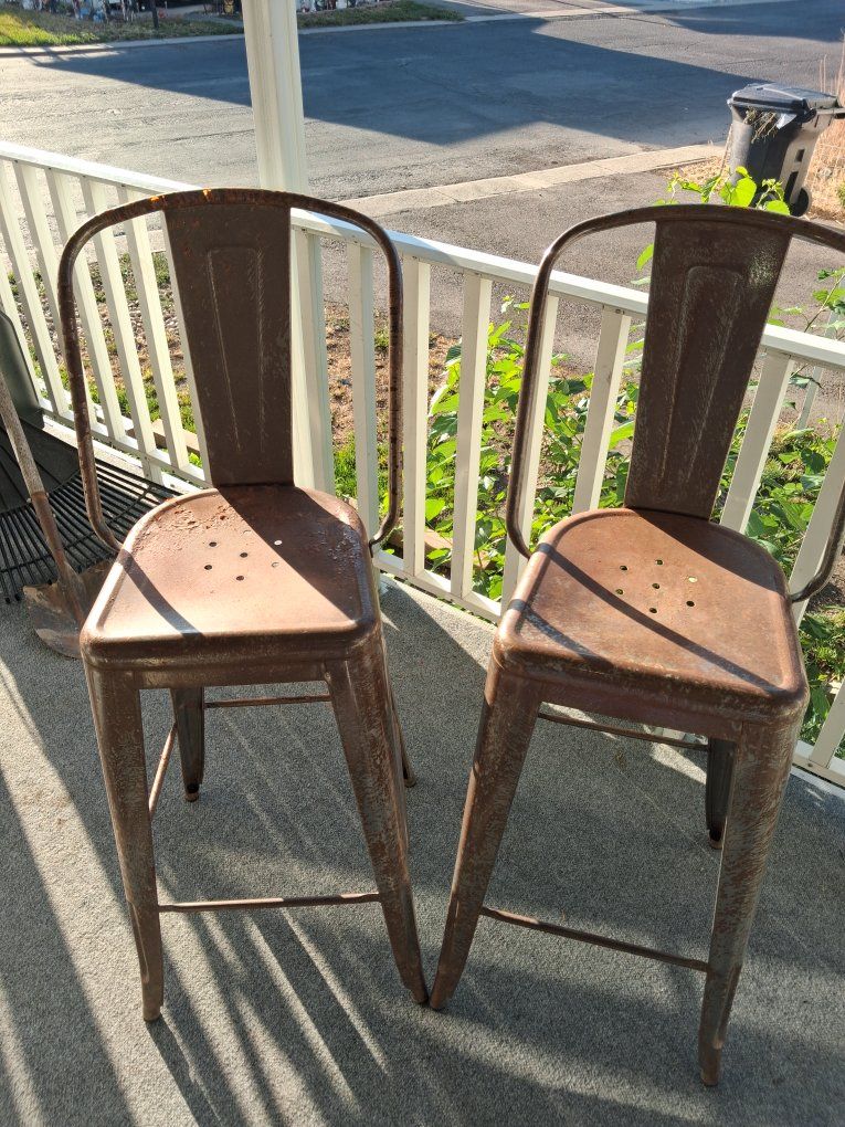 Set of 2 Industrial Metal Bar Stools with Distressed Rust Finish