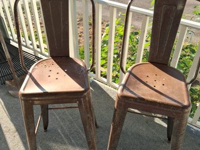 Set of 2 Industrial Metal Bar Stools with Distressed Rust Finish