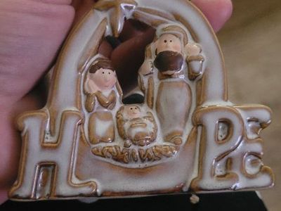 Ceramic Nativity Scene "HOPE" Christmas Ornament - Tan/Brown, Festive Decor