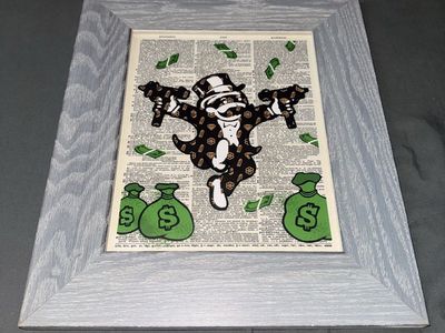 Framed Monopoly Man with Guns and Money Art Print on Dictionary Page
