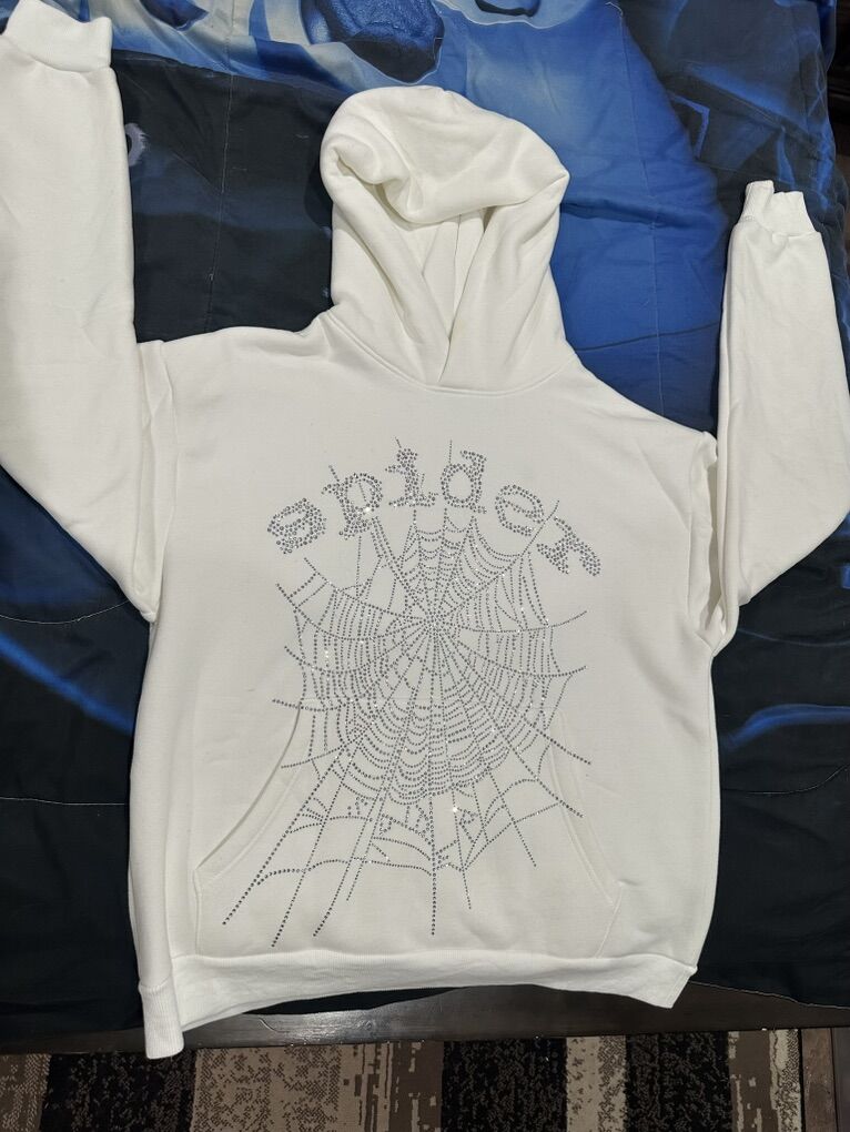 White rhinestone spider hoodie size medium