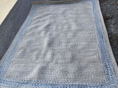 Braided Area Rug with Blue Border Tan and Blue