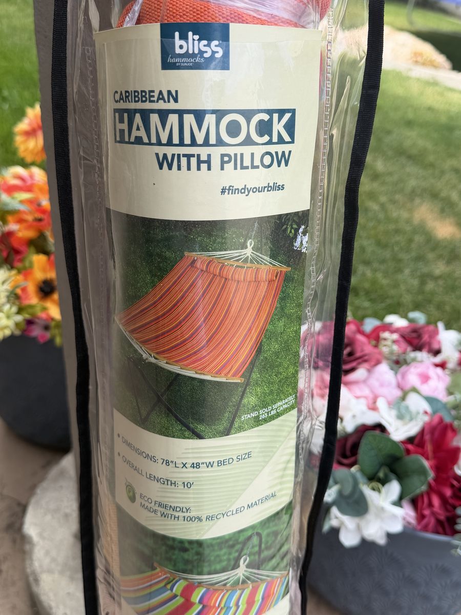 Bliss Hammocks Caribbean Hammock with Pillow - 78"L x 48"W Bed Size, Eco-Friendly