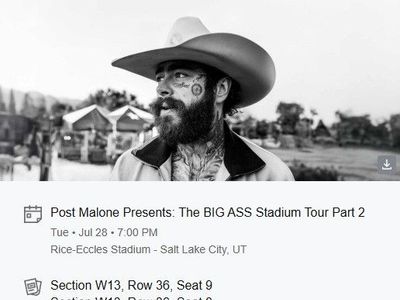 2 Tickets to Post Malone Tue • Jul 28 • 7:00 PM Rice-Eccles Stadium - Salt Lake City, UT