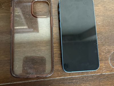 iPhone 13 mini cell phone with case blue Apple good condition unlocked 128 GB