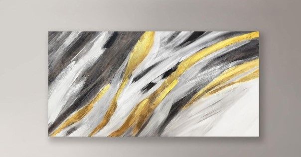 20" x 40" Golden Currents (Black, Gold, Gray, White) Canvas Wrapped Artwork