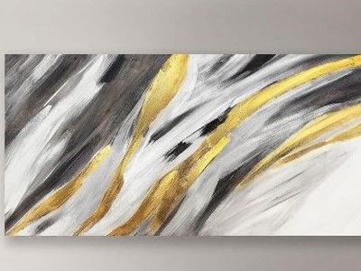 20" x 40" Golden Currents (Black, Gold, Gray, White) Canvas Wrapped Artwork