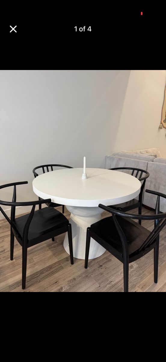 TOV Furniture Concrete Dining Table - 42" Round, 30.5"H, White Pedestal Base