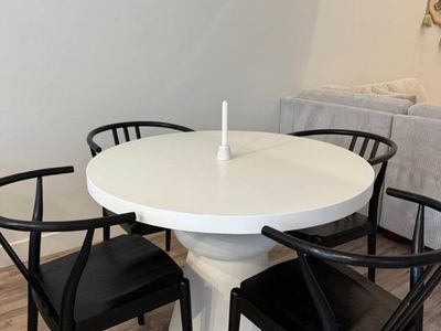 TOV Furniture Concrete Dining Table - 42" Round, 30.5"H, White Pedestal Base