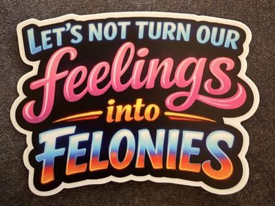 Let's Not Turn Our Feelings Into Felonies Funny Quote Sticker Vinyl Decal