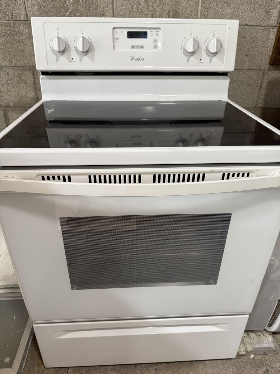 Whirlpool Electric Range White Glass Top Oven Stove