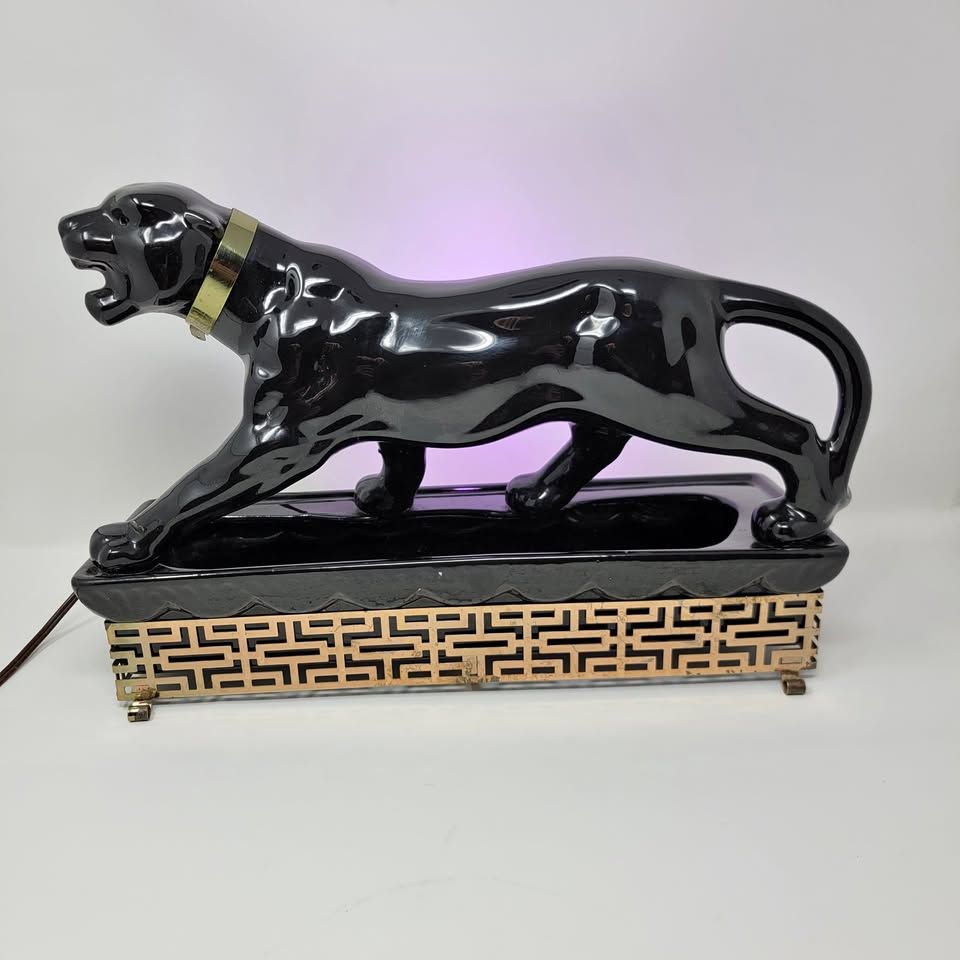 Vintage Black Panther TV Lamp (TRADES) Art Deco Ceramic Accent Light