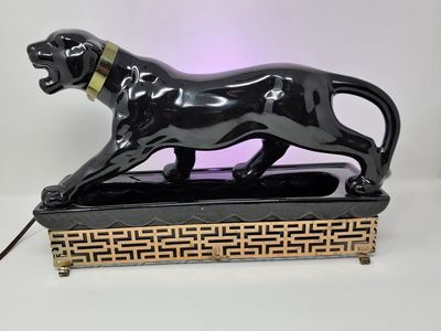 Vintage Black Panther TV Lamp (TRADES) Art Deco Ceramic Accent Light