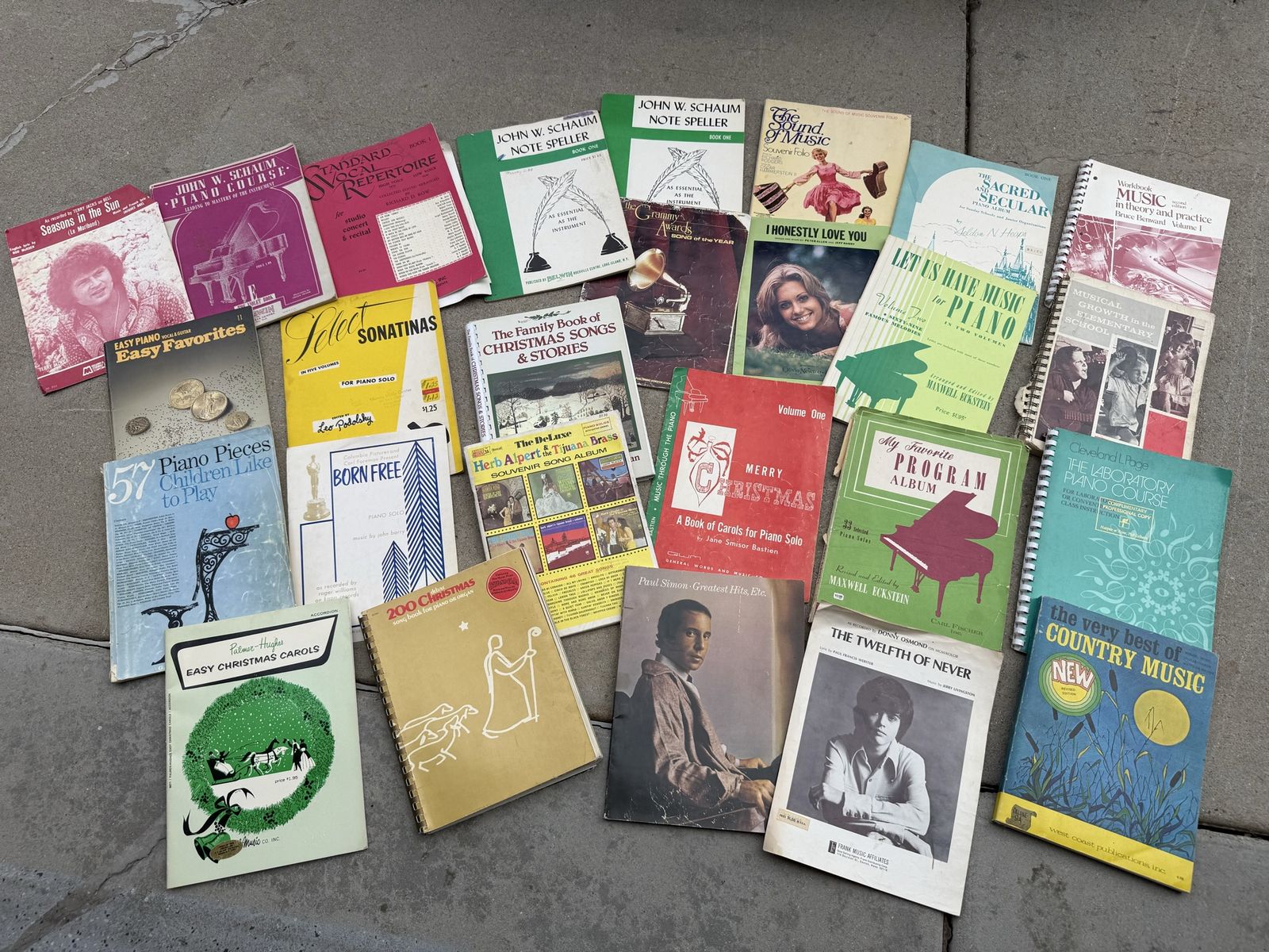 Set of 26 vintage piano lesson sheet music books all for $25.00 sound of music, Donny Osmond