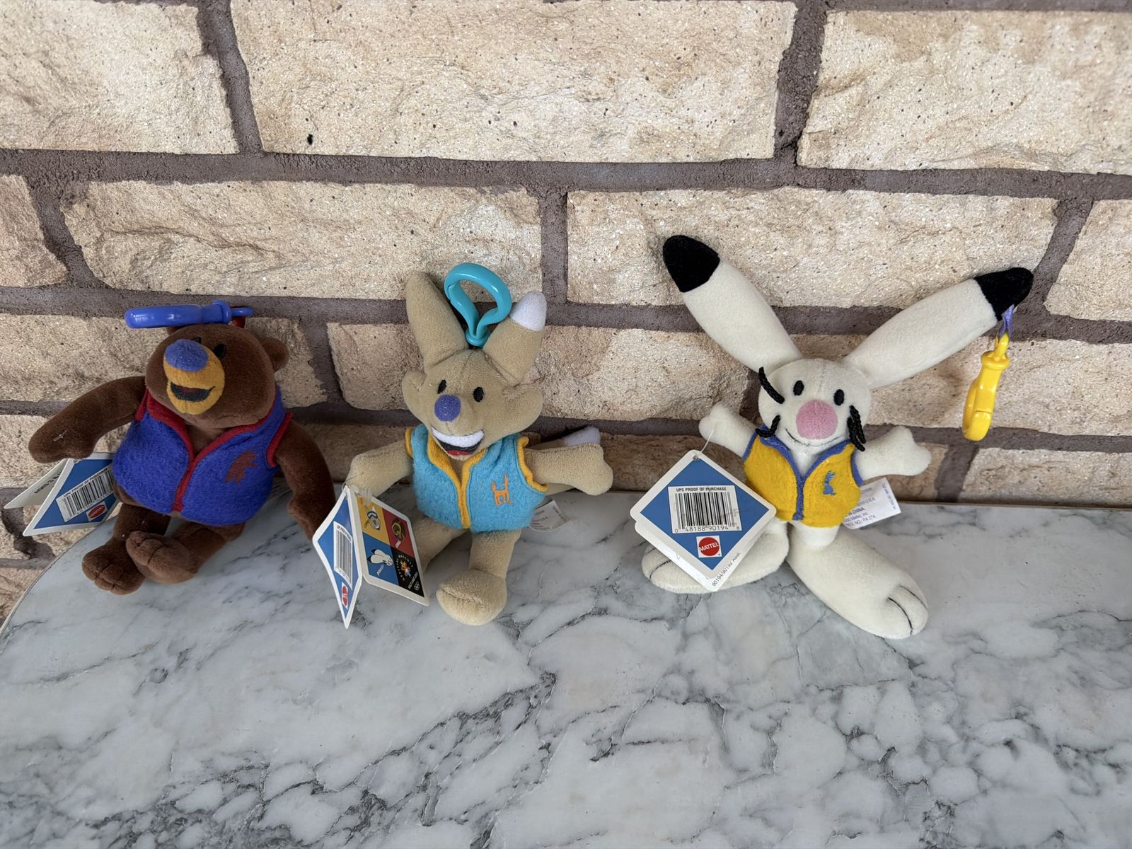 2002 SLC Olympic mascots, Mattel Roly Poly Figures: Franklin the Bear, Harriet the Bunny, & Homer the Hare Plush Toys w/ Clips