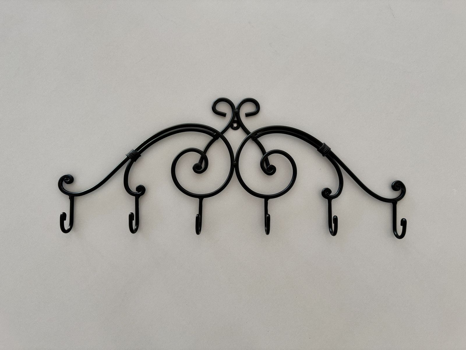 Decorative Black Metal Wall Hook Coat Rack – Scrollwork Design