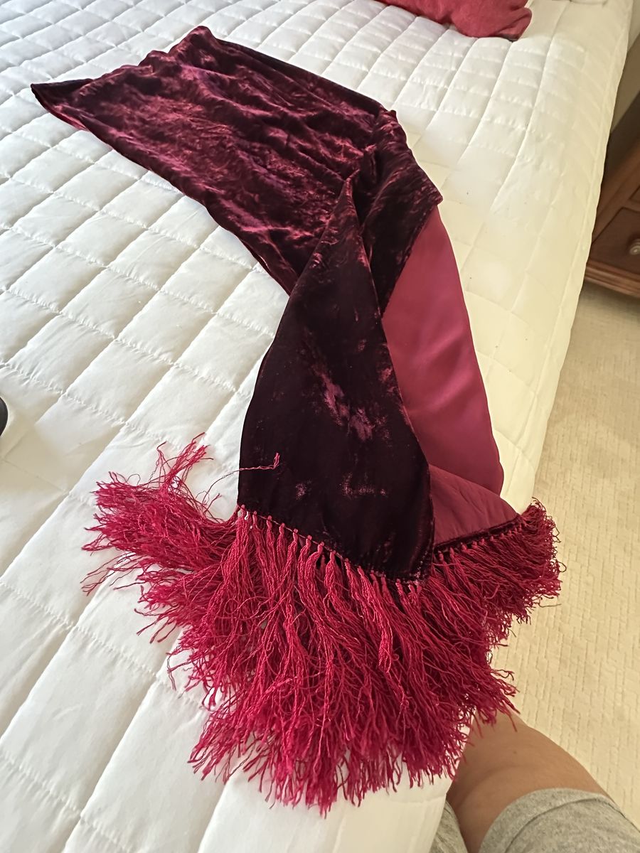 Liz Claiborne Velvet Fringed Scarf - Burgundy/Fuchsia - Stylish Accessory