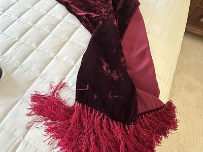 Liz Claiborne Velvet Fringed Scarf - Burgundy/Fuchsia - Stylish Accessory