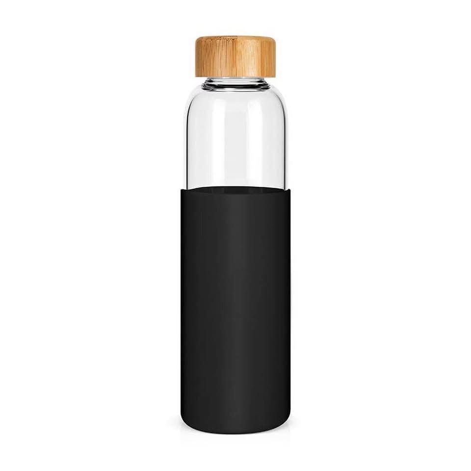 Glass Water Bottles 20 oz. with Bamboo Lid, Non-Slip Silicone Sleeve, Reusable Glass Bottle for Men and Women