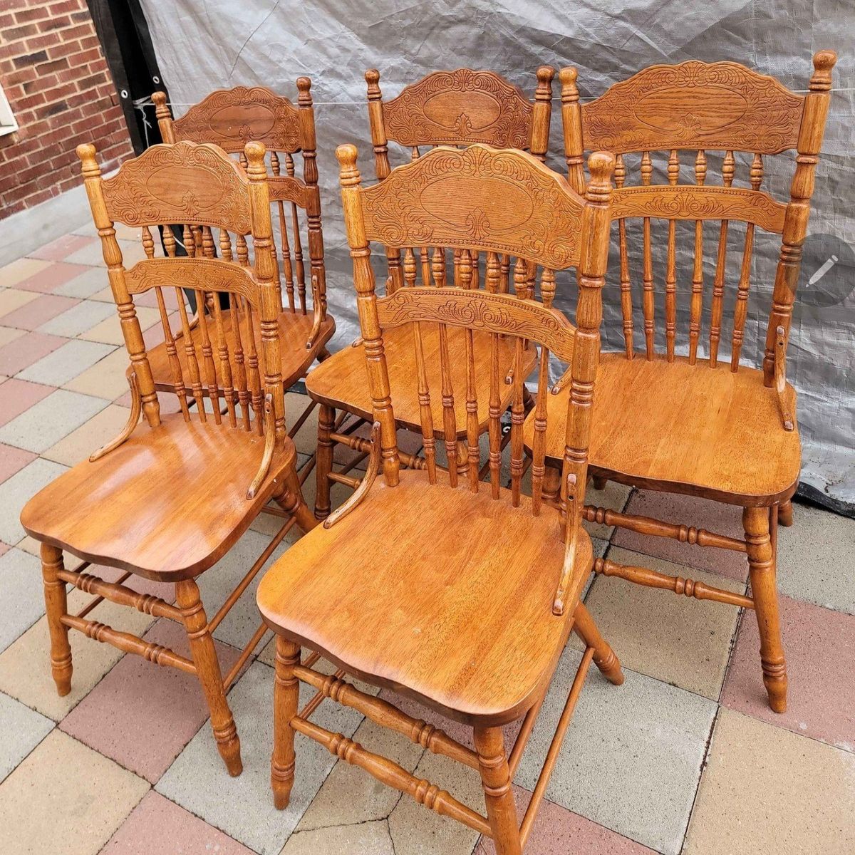 5 Vintage Solid Wood Dining Chairs