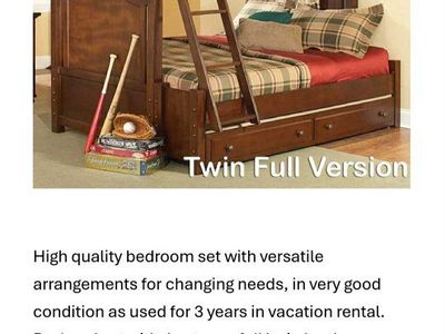 Versatile Dark Walnut Twin/Full Bunk Bed Set - Converts to Individual Beds - Excellent Condition