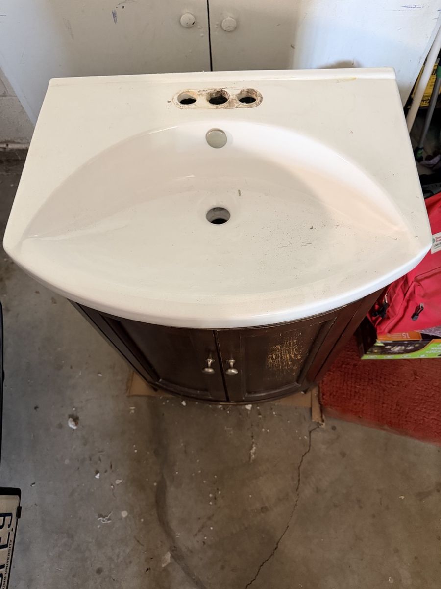 Curved Wood Bathroom Vanity with White Ceramic Sink (2 available)