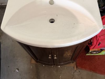 Curved Wood Bathroom Vanity with White Ceramic Sink (2 available)