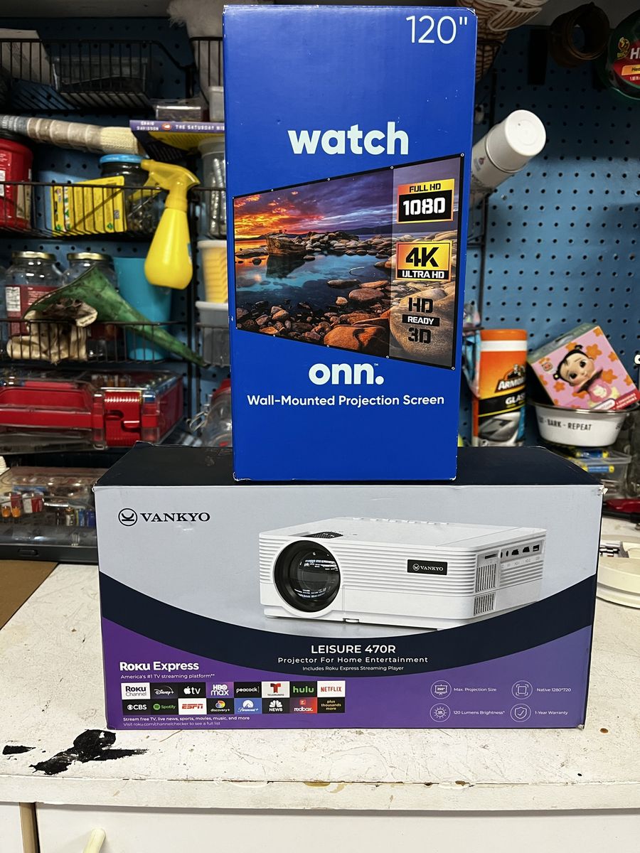 VANKYO Leisure 470R Home Theater Projector with Roku Express & ONN 120" Projection Screen