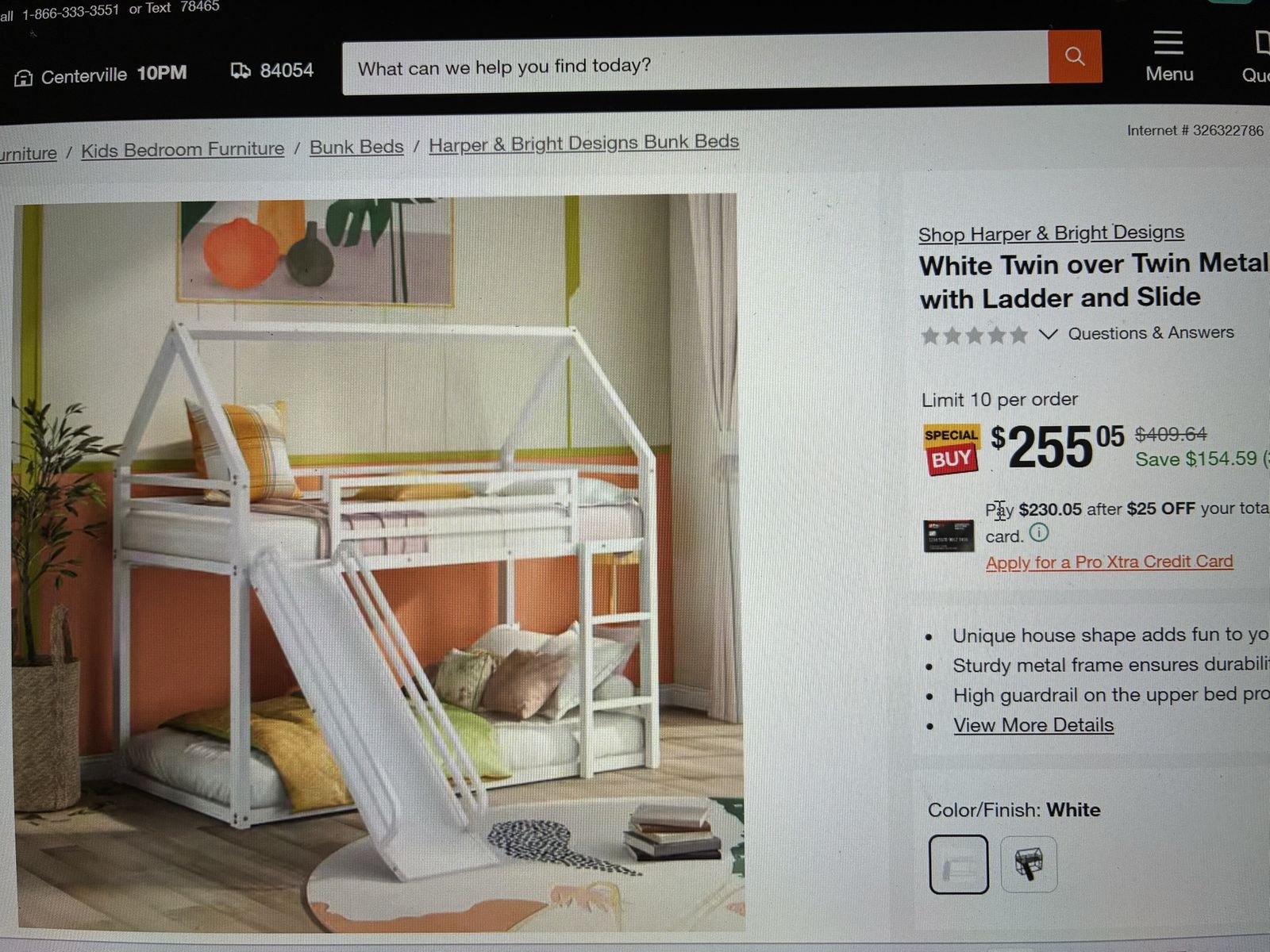Harper & Bright Designs White Twin over Twin Metal Bunk Bed with Ladder and Slide