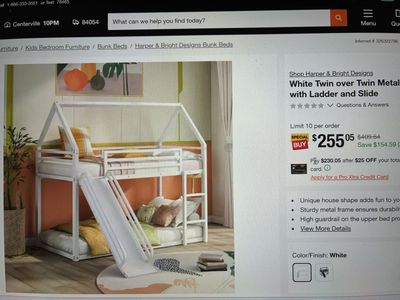 Harper & Bright Designs White Twin over Twin Metal Bunk Bed with Ladder and Slide