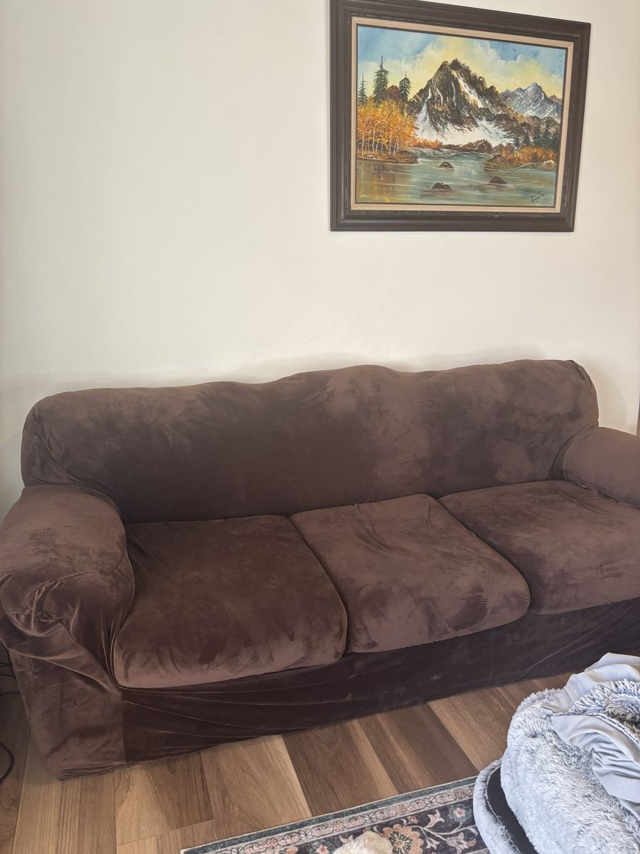 Large couch velvet dark brown
