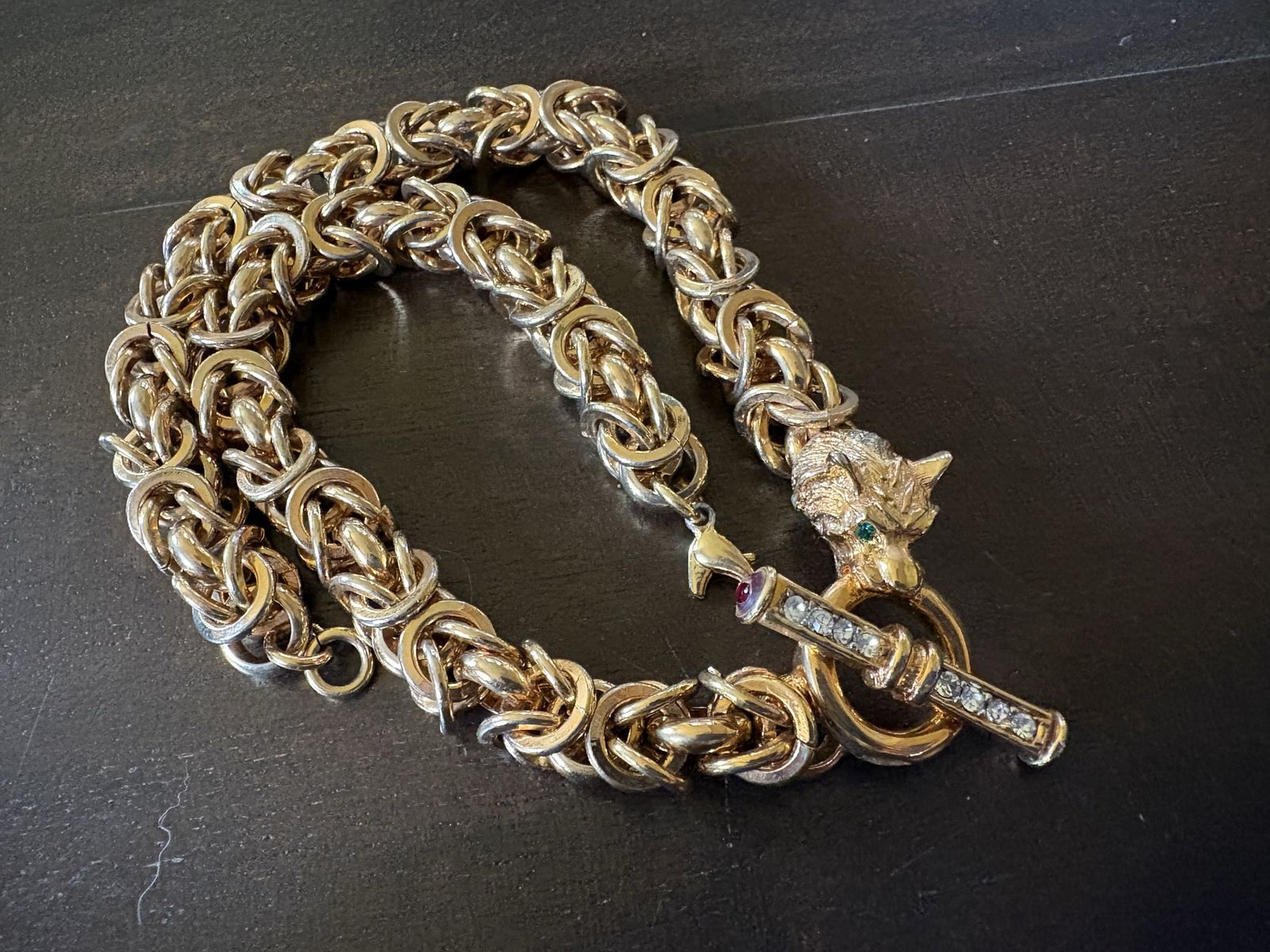 Signed CRAFT Gold Tone Animal Toggle Necklace