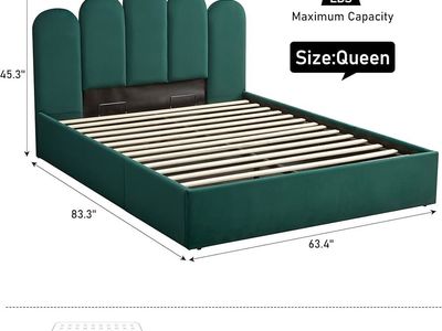 Dark Green Plush full Size Bed