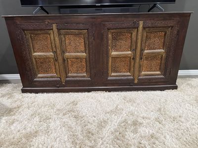 Beautiful 6’ Rustic Carved Wood Buffet / Media Console