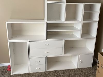 White Modular Storage Cube Organizer with Shelves and Drawers